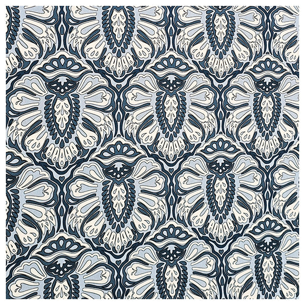 Baumwollsatin Paisley in blau und hellblau