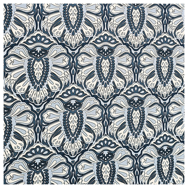 Baumwollsatin Paisley in blau und hellblau