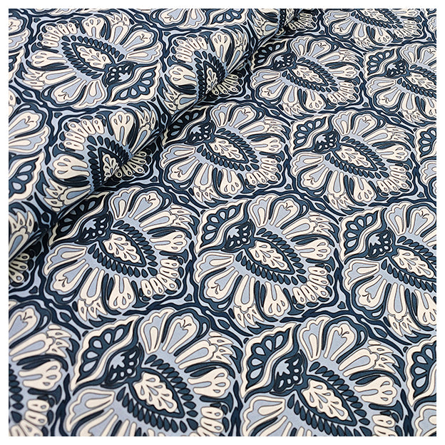 Baumwollsatin Paisley in blau und hellblau