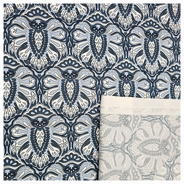 Baumwollsatin Paisley in blau und hellblau