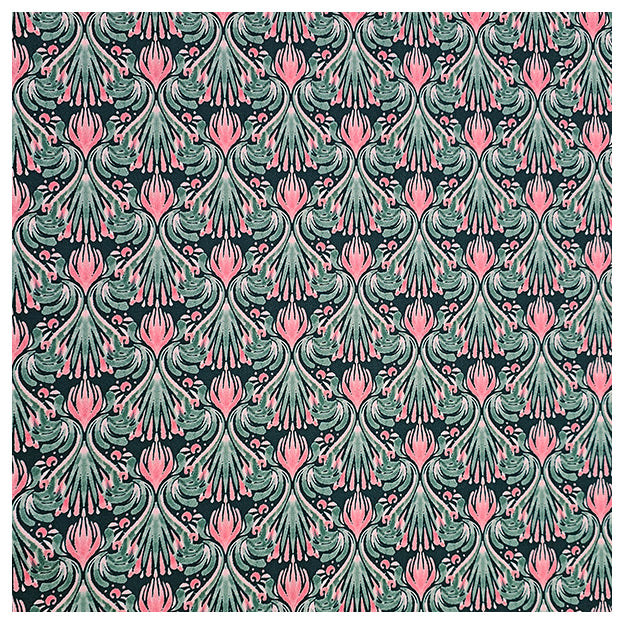 Baumwollsatin Blumen rosa mit dunkelgrün