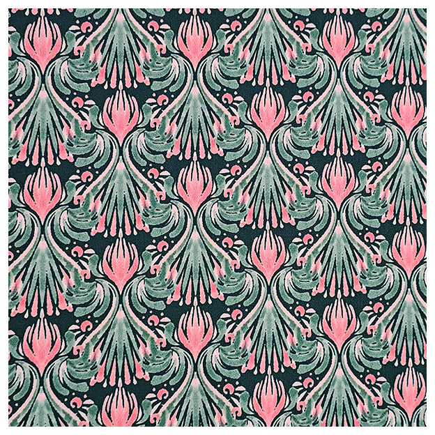 Baumwollsatin Blumen rosa mit dunkelgrün