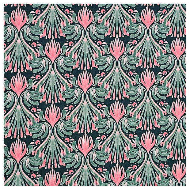 Baumwollsatin Blumen rosa mit dunkelgrün