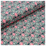 Baumwollsatin Blumen rosa mit dunkelgrün