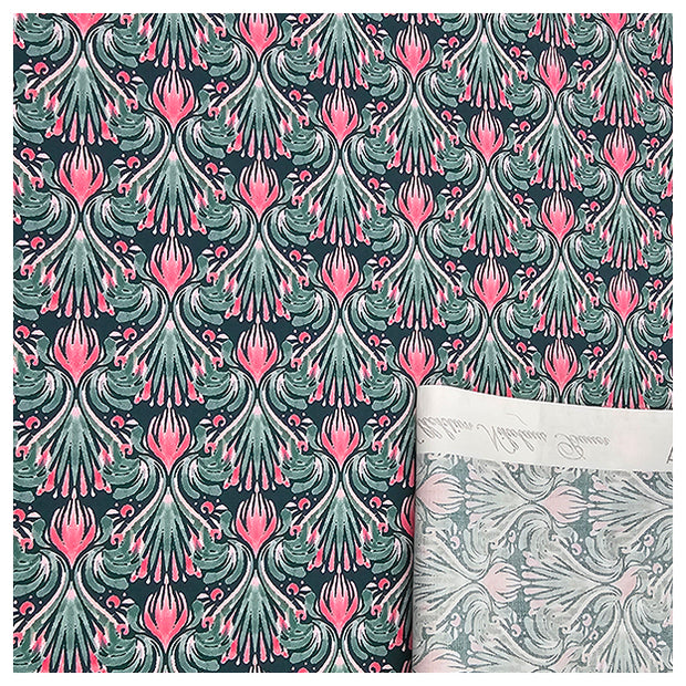 Baumwollsatin Blumen rosa mit dunkelgrün