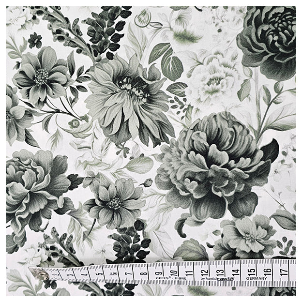 Baumwollsatin Rosen grün und dunkelgrün