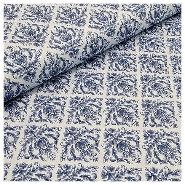 Baumwollsatin Ornamente blau