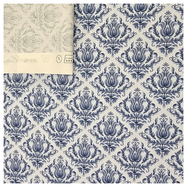 Baumwollsatin Ornamente blau