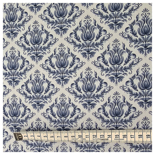 Baumwollsatin Ornamente blau