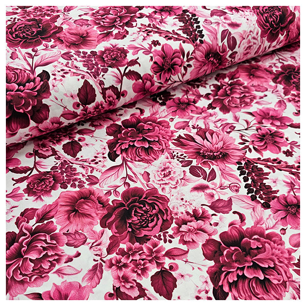 Baumwollsatin Rosen altrosa und bordeaux