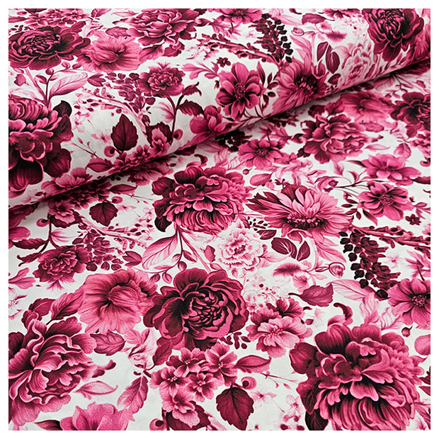 Baumwollsatin Rosen altrosa und bordeaux