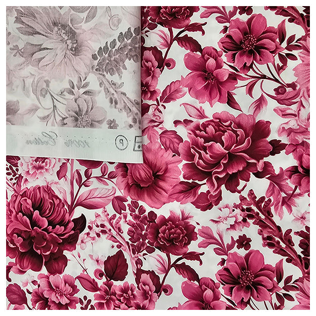Baumwollsatin Rosen altrosa und bordeaux