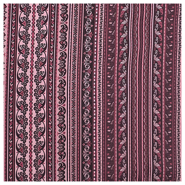 Baumwollsatin Paisley mit Streifen bordeaux und altrosa