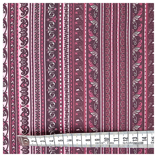 Baumwollsatin Paisley mit Streifen bordeaux und altrosa