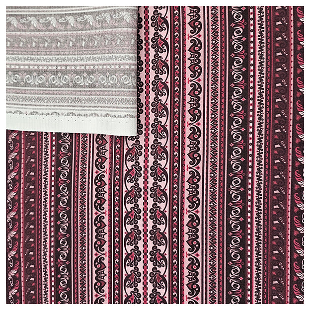 Baumwollsatin Paisley mit Streifen bordeaux und altrosa