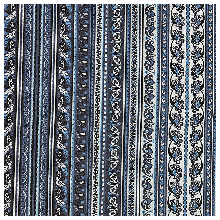 Baumwollsatin Paisley mit Streifen royal