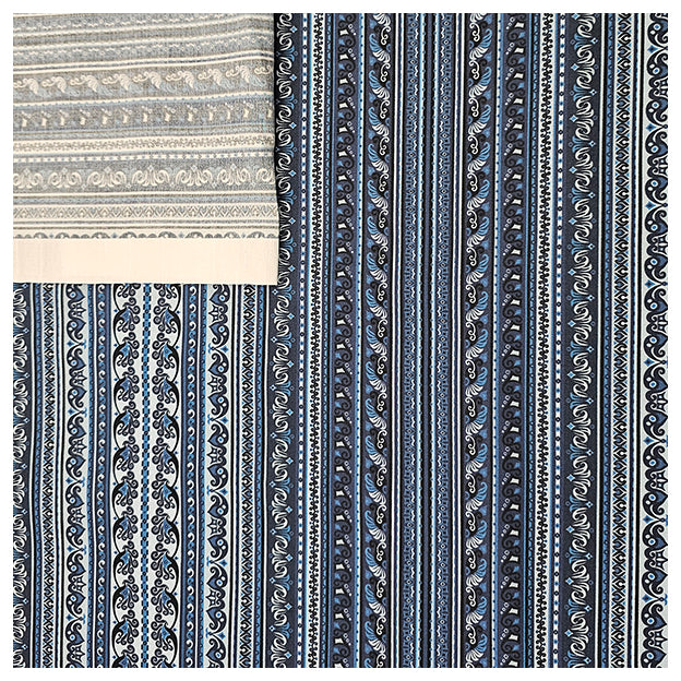 Baumwollsatin Paisley mit Streifen royal