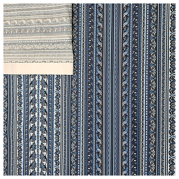 Baumwollsatin Paisley mit Streifen royal