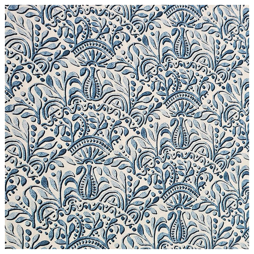 Baumwollsatin Ornamente blau und weiß