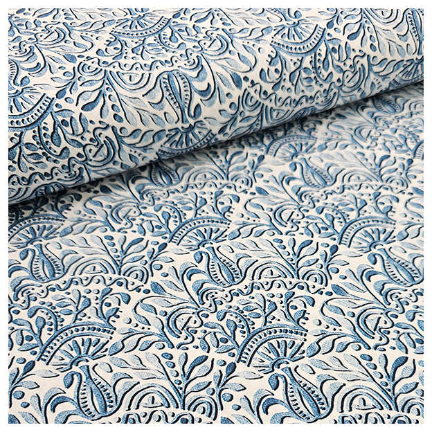 Baumwollsatin Ornamente blau und weiß