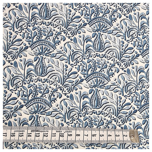 Baumwollsatin Ornamente blau und weiß