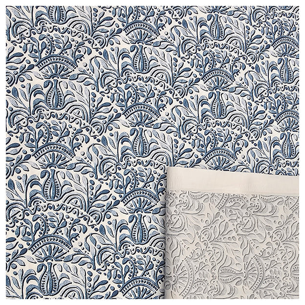 Baumwollsatin Ornamente blau und weiß