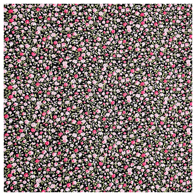Baumwoll-Popelin Blümchen rosa und schwarz