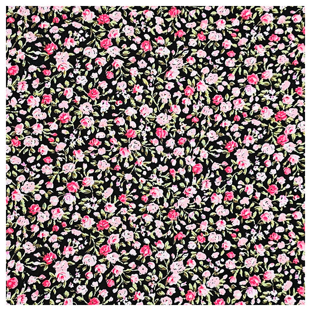 Baumwoll-Popelin Blümchen rosa und schwarz