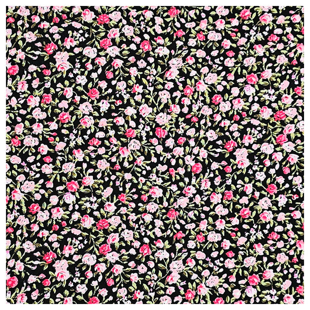 Baumwoll-Popelin Blümchen rosa und schwarz