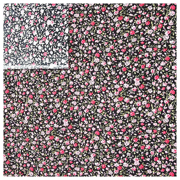 Baumwoll-Popelin Blümchen rosa und schwarz