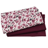 Jersey Stoffpaket Blumen wollweiß und uni bordeaux mit Bündchen