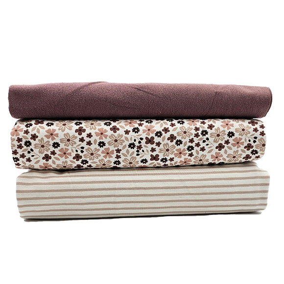 Jersey Stoffpaket kleine Blümchen und Streifen mit Bündchen