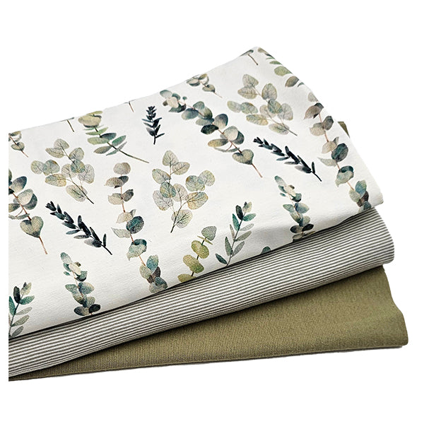 Jersey Stoffpaket Eukalyptus und Streifen mit Bündchen