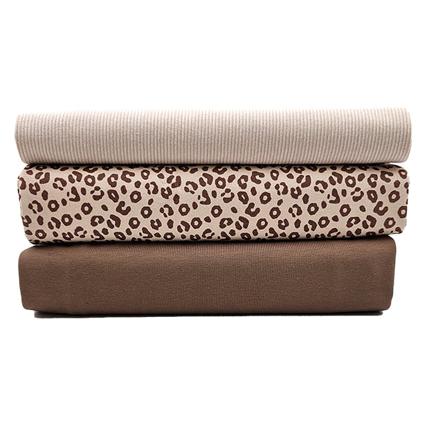 Jersey Stoffpaket Leopard beige und uni taupe mit Bündchen