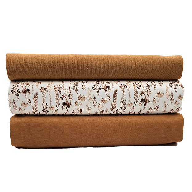 Jersey Stoffpaket getrocknete Blumen und uni mit Bündchen