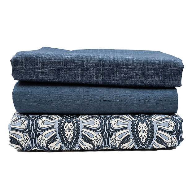 Trachten Stoffpaket blau und Ornamente mit Schürze in Leinenoptik