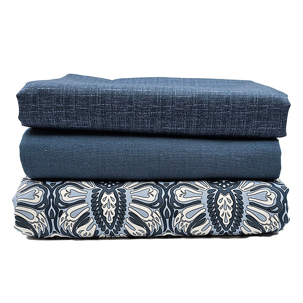 Trachten Stoffpaket blau und Ornamente mit Schürze in Leinenoptik