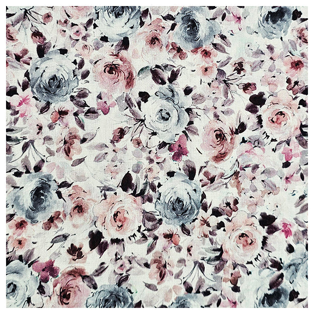 Baumwoll-Popelin Digital Rosen Pastell grau und rosa
