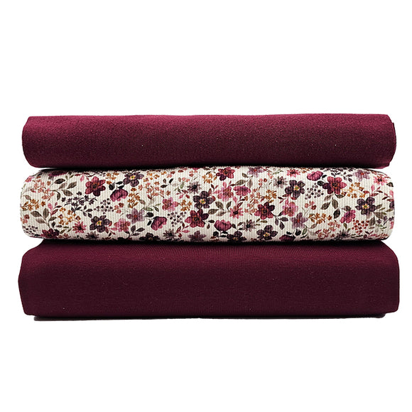 Jersey Stoffpaket Rippjersey Blumen und uni mit Bündchen