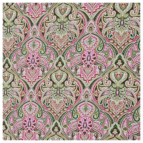 Baumwollsatin Siena Ornamente pink und grün