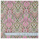 Baumwollsatin Siena Ornamente pink und grün