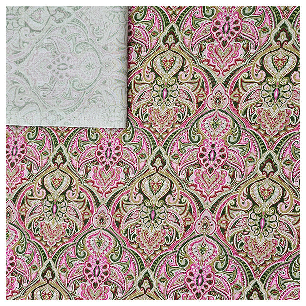 Baumwollsatin Siena Ornamente pink und grün