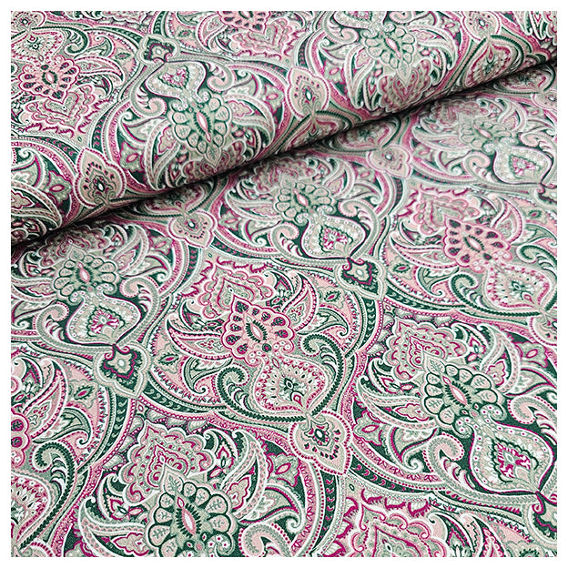 Baumwollsatin Siena Ornamente mint, rosa und grün