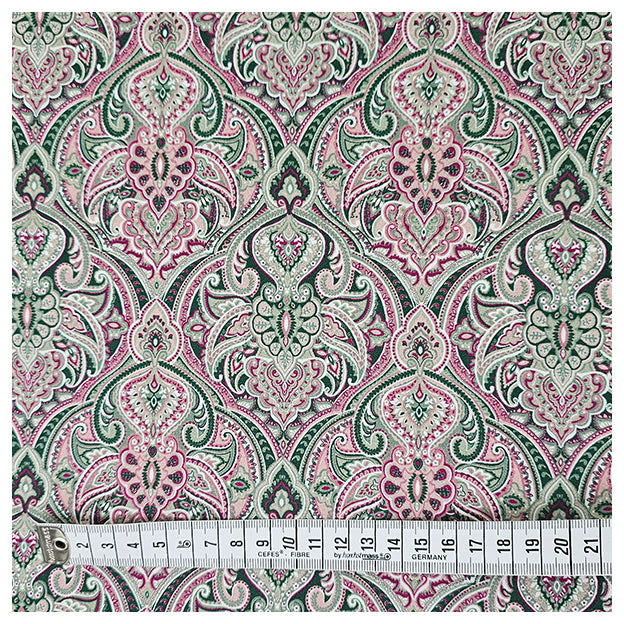 Baumwollsatin Siena Ornamente mint, rosa und grün
