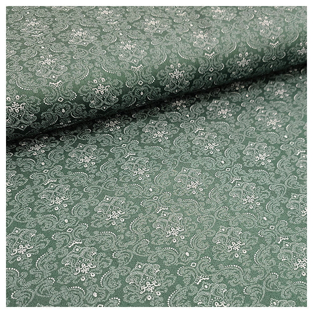 Baumwollsatin Halbdruck dunkelgrün und weiß