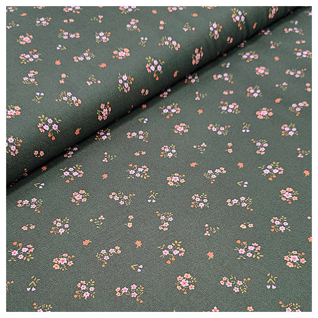 Baumwoll-Popelin Blumenstrauß grün