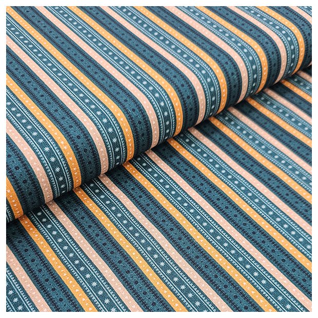 Baumwoll-Popelin gestreift petrol und gelb