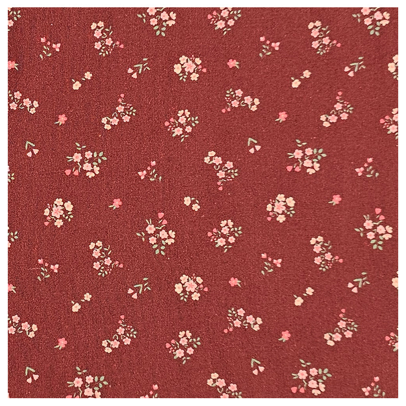 Baumwoll-Popelin Blumenstrauß weinrot