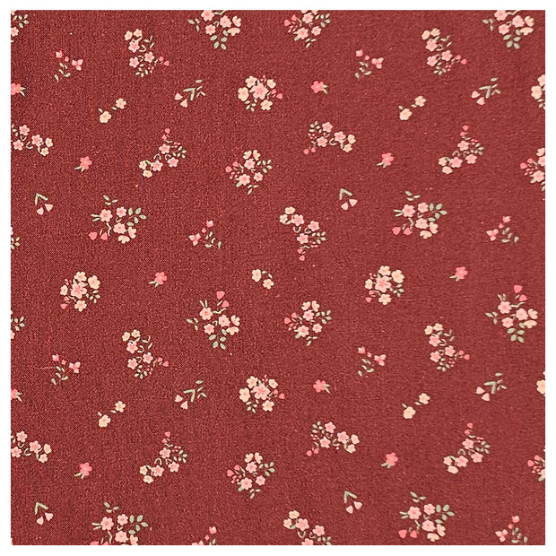 Baumwoll-Popelin Blumenstrauß weinrot