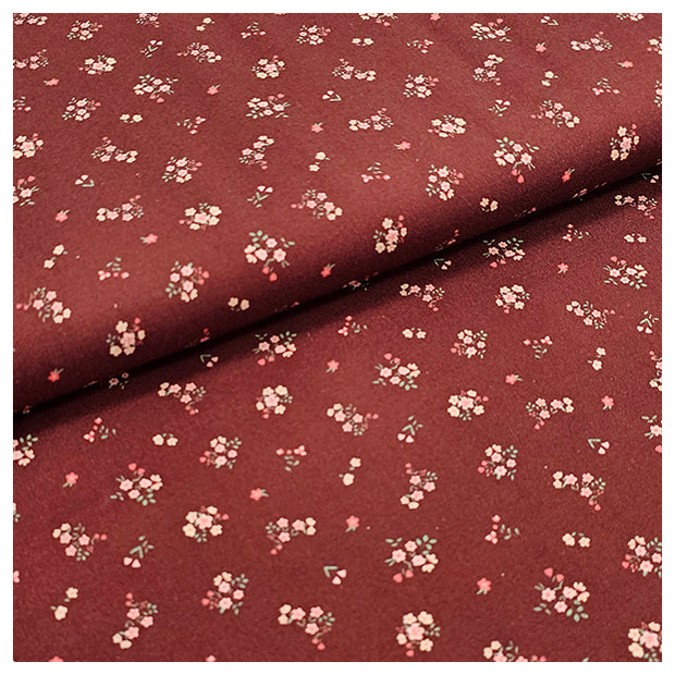 Baumwoll-Popelin Blumenstrauß weinrot